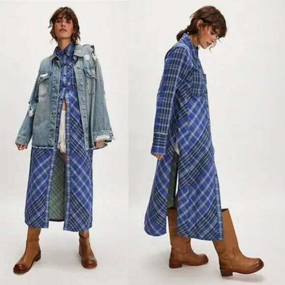 Free People Jackets & Blazers - NEW Free People Ruth Long Button Front Shirt Dress Duster Jacket Purple Green